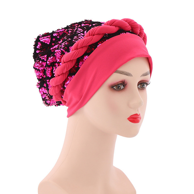 New style ladies soft plain color women african head wear wraps muslim caps fashion braid auto gele turban hat sequin braid cap