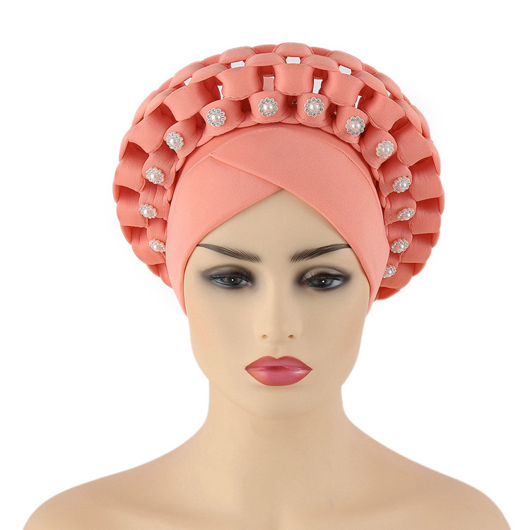 Hotsale African Auto Gele Headtie Nigerian Muslim Head Wraps Hats Women Adjustable Space Layer African Rhinestone Turbans Hats