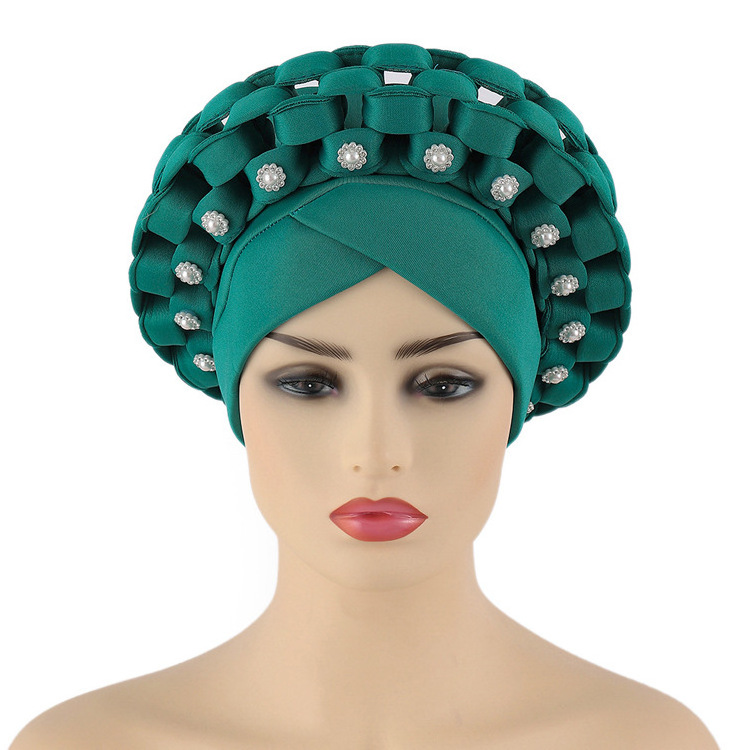 Hotsale African Auto Gele Headtie Nigerian Muslim Head Wraps Hats Women Adjustable Space Layer African Rhinestone Turbans Hats