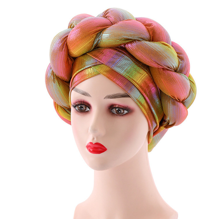 American New Style Fashion Women Colorful Elastic Cap Nigerian Bonnet Turban Hats Luxury Braid Gele Headtie Africa Muslim Hat