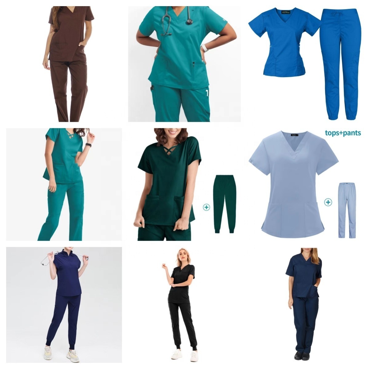 Hospital Medical Scrubs Nursing Uniforms Top and Pants for Unisex