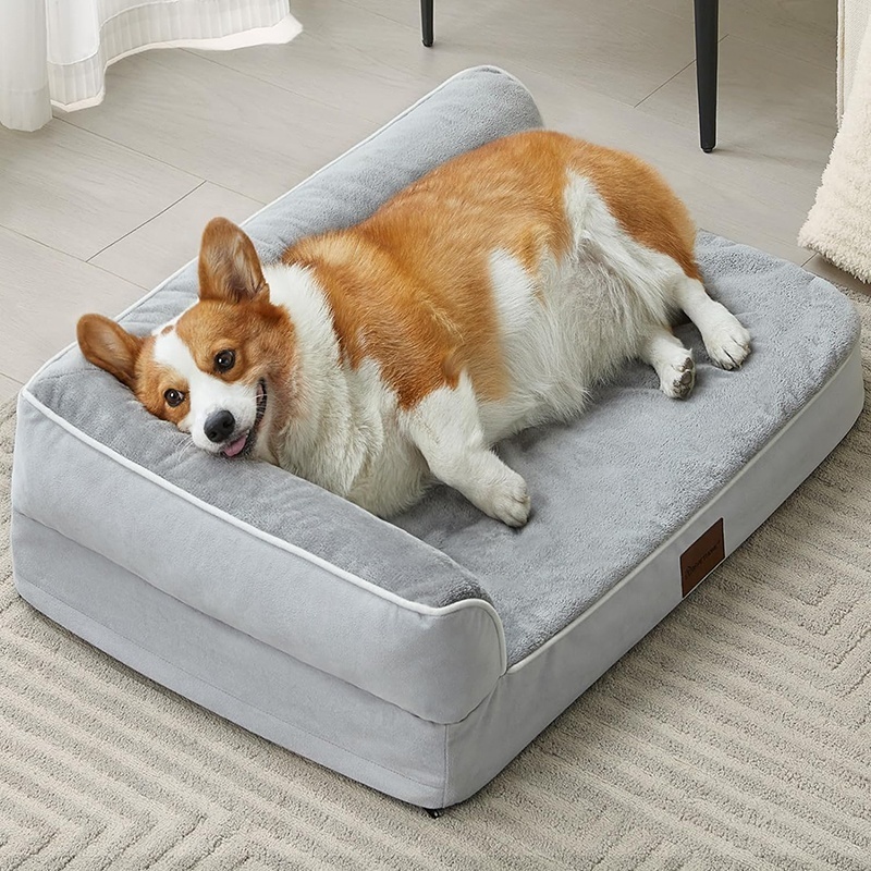 custom pet bed high quality breathable grey memory foam pet dog wholesale square bulk beds