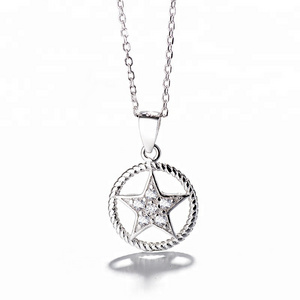 White Gold Plated 925 Sterling Silver Circle Pendant Necklace With Star For Girl