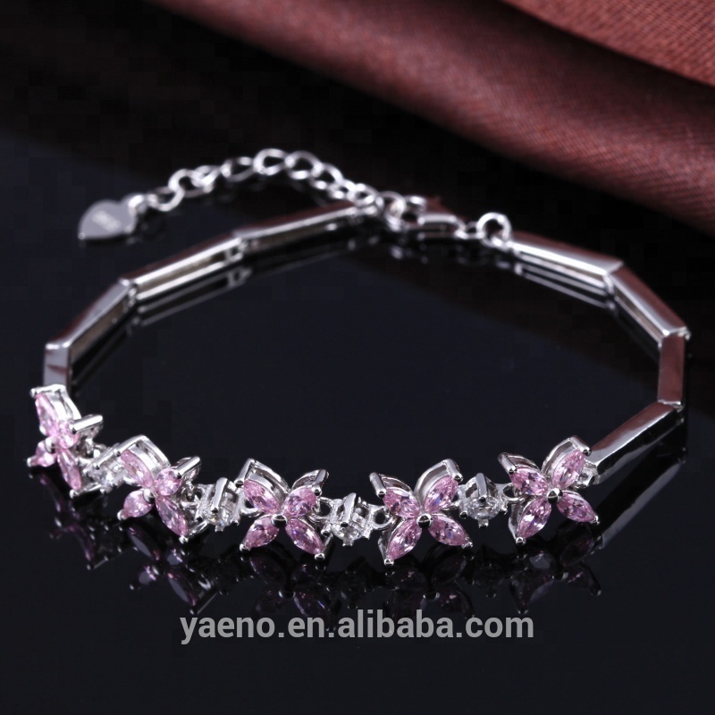 New Arrival Charm Butterfly Jewelry Pink Zircon Stone 925 Silver CZ Bracelet for Girls