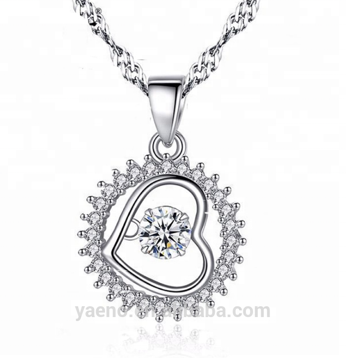 Popular Heart Shape Jewelry 925 Sterling Silver Dancing cz Pendant