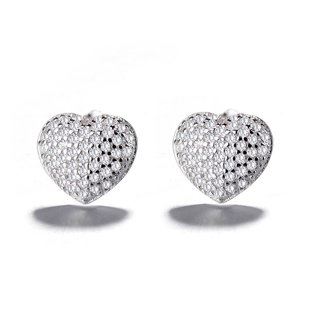 micro pave CZ heart shape earring stud earring 925 silver jewelry wholesale