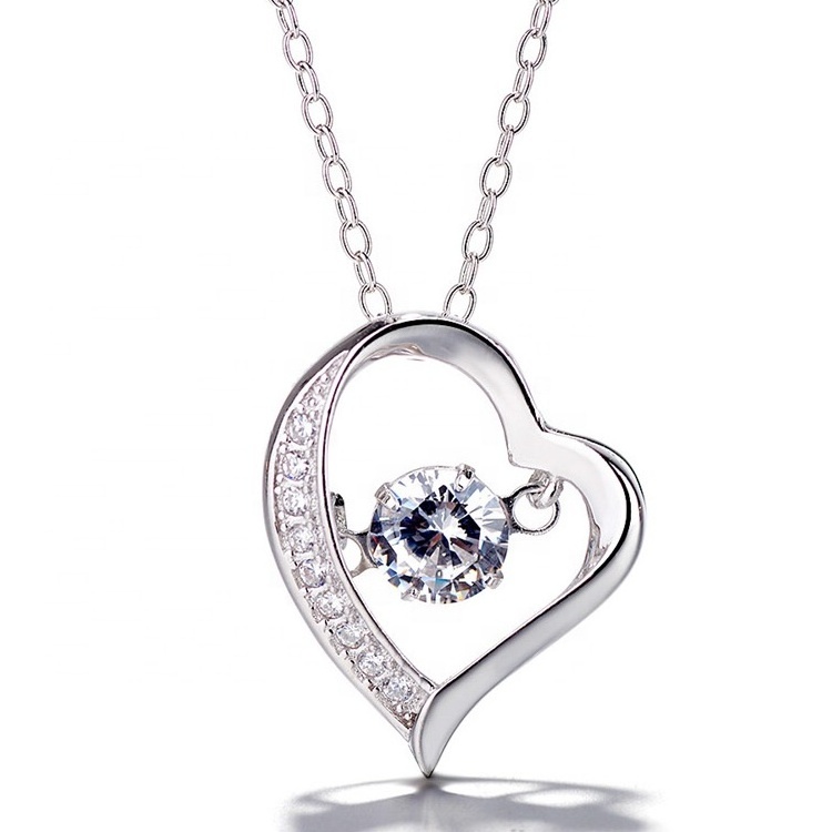 Popular Heart Shape Jewelry 925 Sterling Silver Dancing cz Pendant