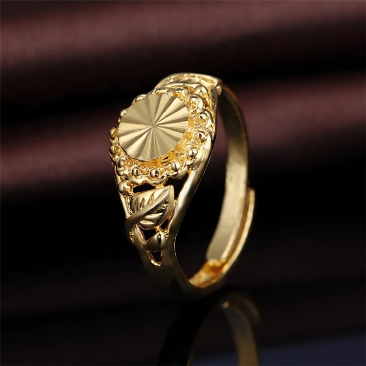 925 Silver Rings Jewelry 24K Gold Plated Middle East Leaf Ring Engrave Rings for Women Men