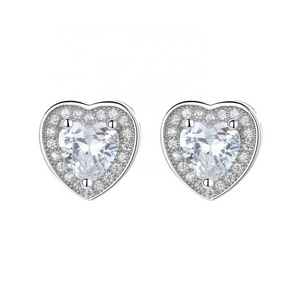 micro pave CZ heart shape earring stud earring 925 silver jewelry wholesale