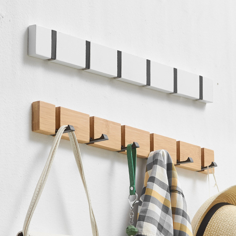 Wooden Coat Hooks with Retractable Hooks bamboo hidden wall hook Wall Mounted