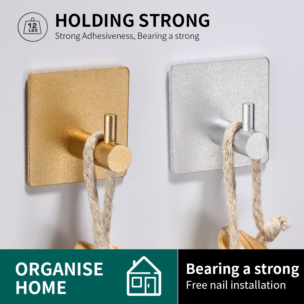 Kitchen Robe Bathroom Self-Adhesive Coat Towel Hooks Wall Hangers Hooks Anti-Skid Heavy-duty Aluminum Hanging Hook