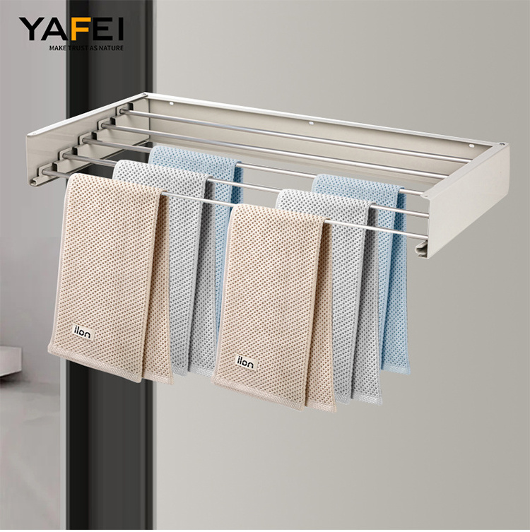 GG28 Aluminum Laundry Clothesline  Retractable Cloth Hook Drying Rack Folding Wall Mounted Clothes drying Rack Set