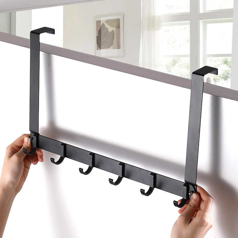 Hotel household fittings metal door hanging clothes rack kitchen solid black over the door steel bathroom 3M hook