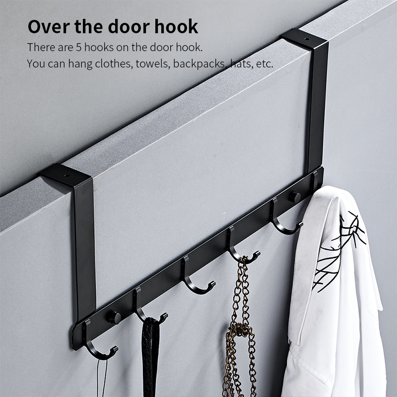 Hotel household fittings metal door hanging clothes rack kitchen solid black over the door steel bathroom 3M hook