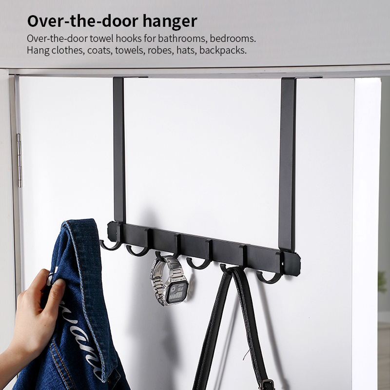 Hotel household fittings metal door hanging clothes rack kitchen solid black over the door steel bathroom 3M hook