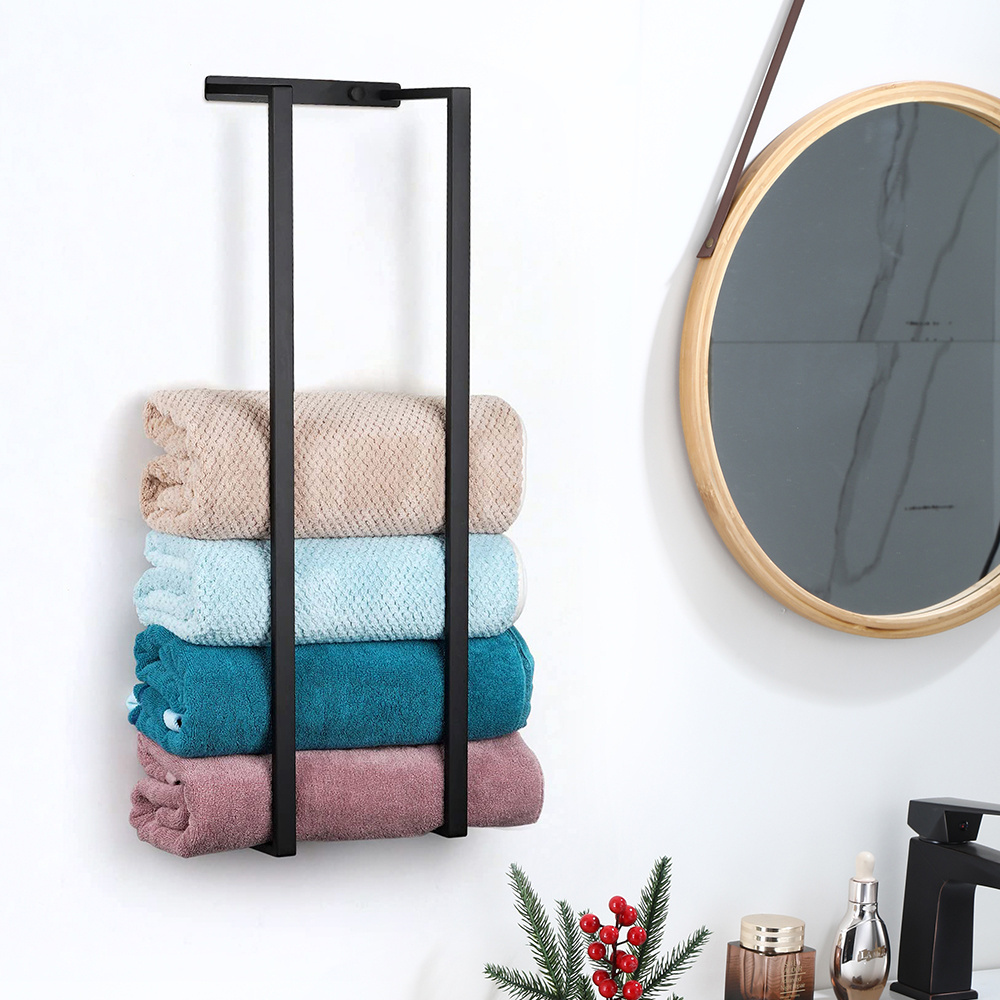 Hot Sell stainless steel matt black towel rack self adhesive bathroom rack black towel holder