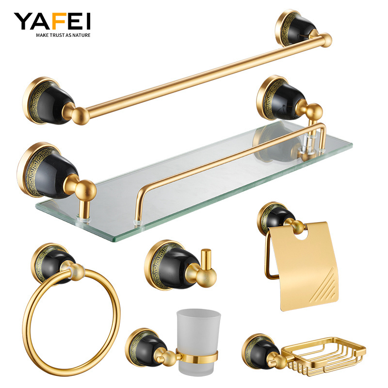 luxury home hotel matte black gold stainless steel toilet washroom bathroom products accessories set bathroom fittings