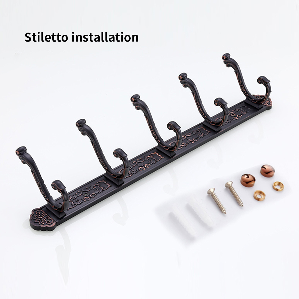 European Wall-Mounted Wall Shelf Coat Hooks Rack with 5  kirsite  Hooks for Living Room