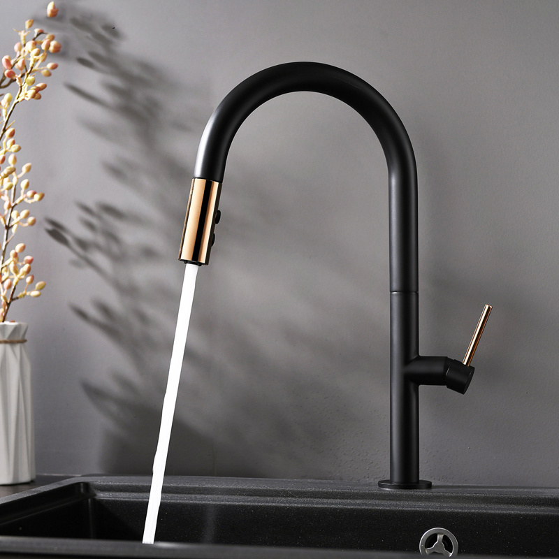 Kitchen Accessories brass kitchen faucet 3 colors pull down automatic sensor kitchen taps Luxury Brushed Bronze