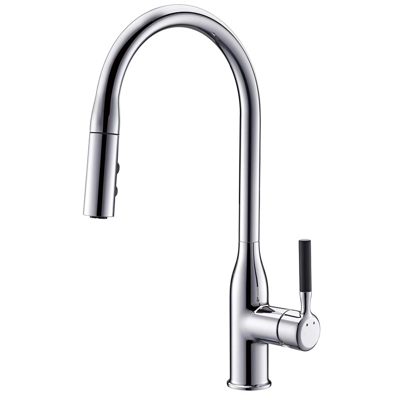 Kitchen accessories kitchen faucet, hot and cold black pull wash basin faucet  Silver Plating Single Hole Brass Adjustable Spray