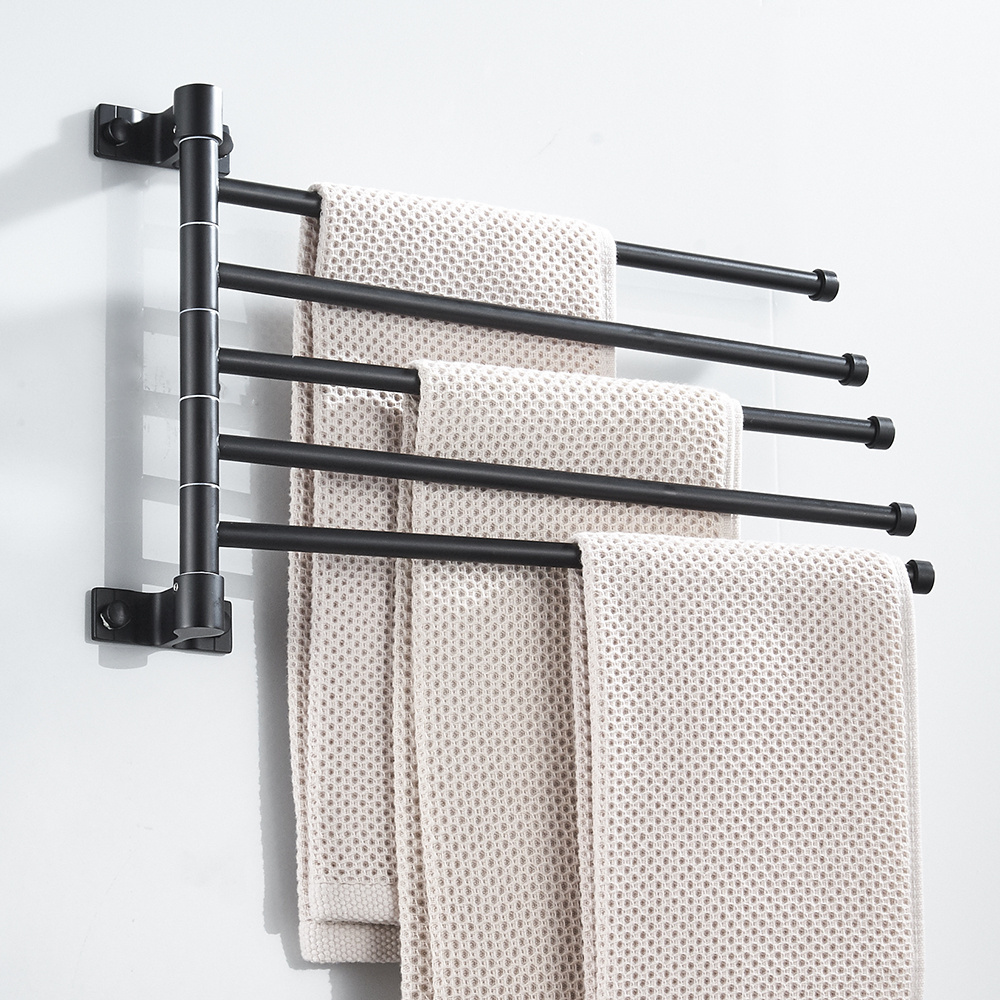 Multifunction Movable Rod Wall Mounted Hanging Storage Rotating Bathroom Towel Holder Rack