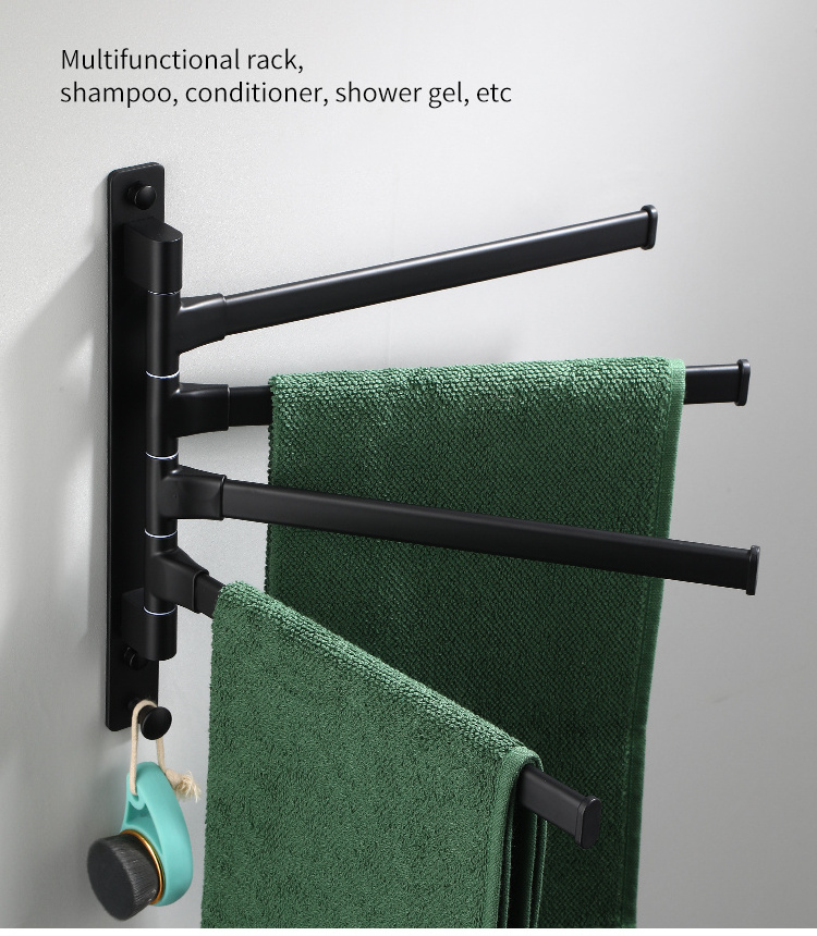 No Punching Wall Mounted Rotate Towel Rack Towel Bars for Bathroom  Swivel Towel Rack Holder with Hook rail