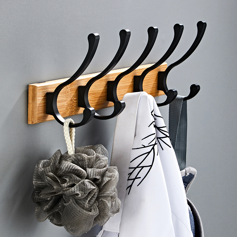 Foldable metal bathroom 3M hook bamboo material wooden coat rack wall mounted wood bathroom foldable metal wooden coat rack