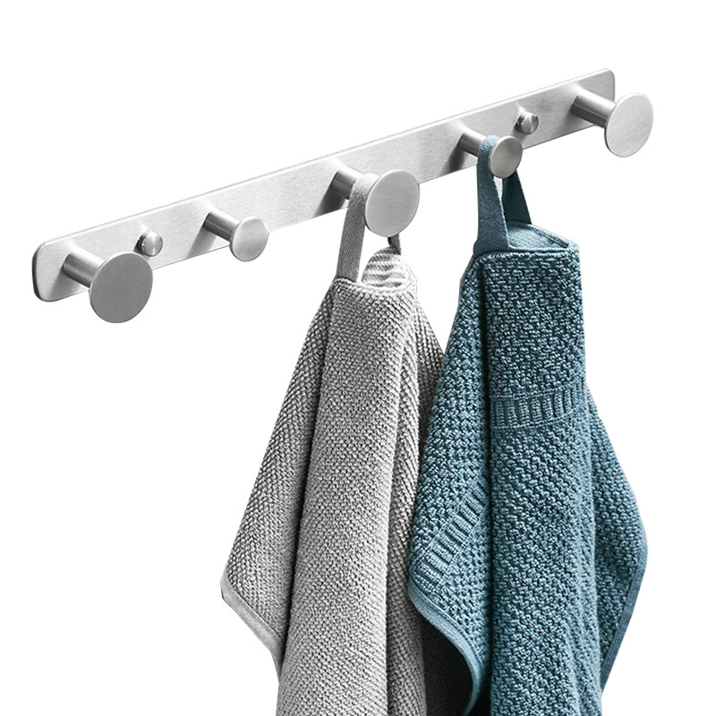 Silver MetalBathroom Kitchen Heavy Duty Rack Wall Mounted Hat Towel Stainless Steel Row Coat Hanger Hook