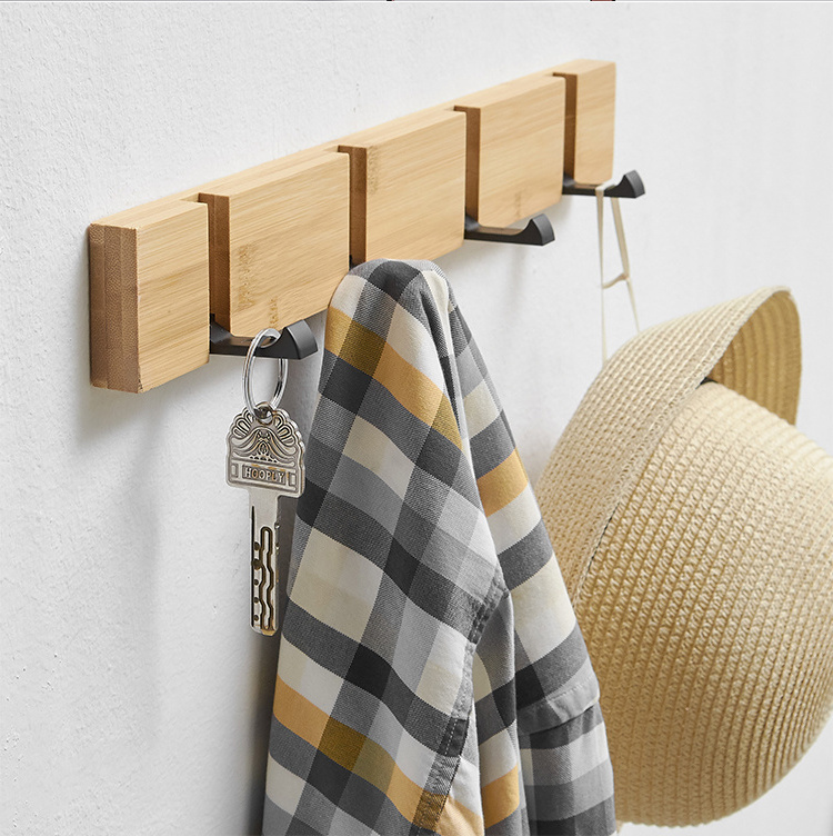 Wooden Coat Hooks with Retractable Hooks bamboo hidden wall hook Wall Mounted