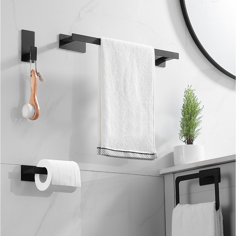 Black Hardware No stamping Bathroom Hanging Towel Bar Hook Paper Towel Holder Bathroom Accessory Set