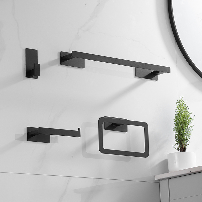 Black Hardware No stamping Bathroom Hanging Towel Bar Hook Paper Towel Holder Bathroom Accessory Set