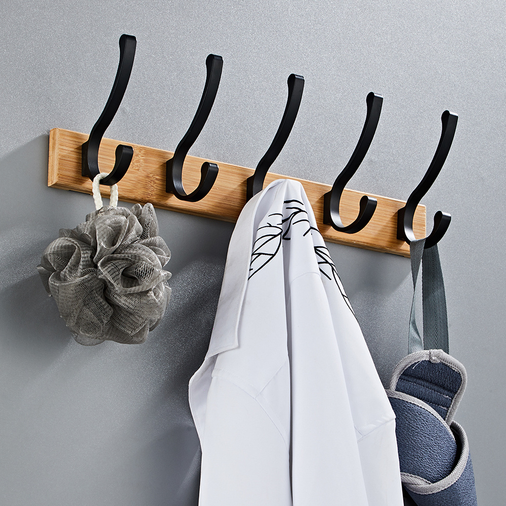 Foldable metal bathroom 3M hook bamboo material wooden coat rack wall mounted wood bathroom foldable metal wooden coat rack