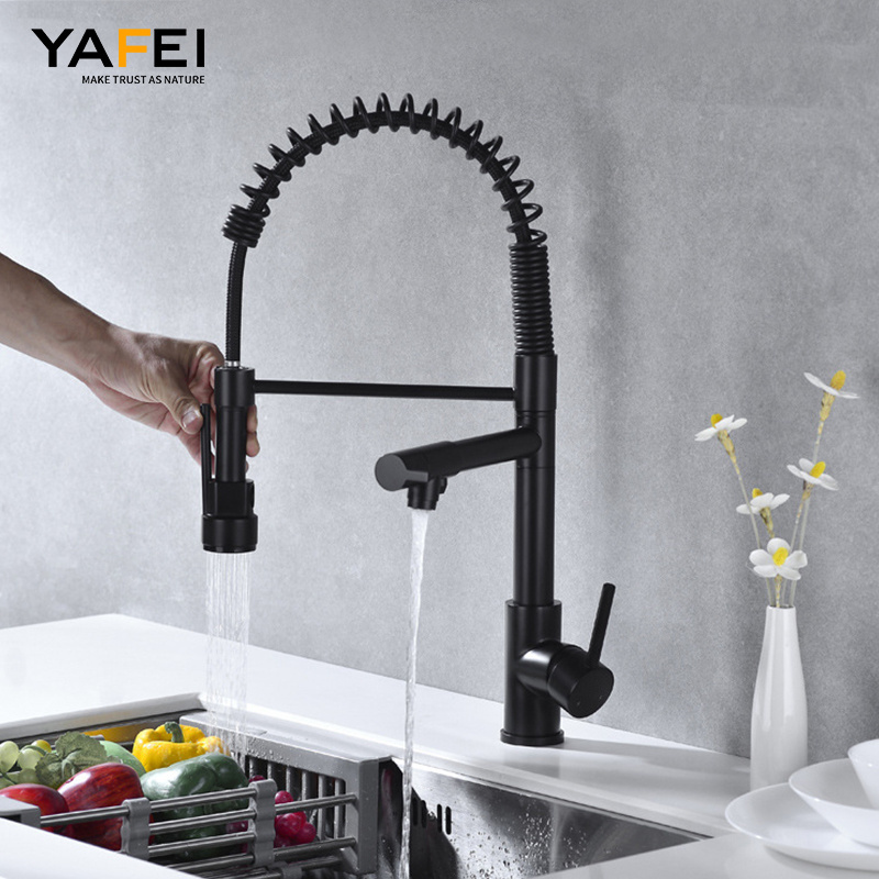 Kitchen Accessories Kitchen Faucets Commercial Solid Brass Single Handle Pull Down Sprayer Spring Kitchen Sink Faucet