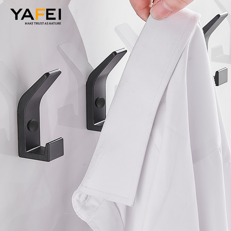 Self Adhesive Wall Black Robe Hook space aluminium Clothes Hangers  Heavy Duty Coat Bathroom Toilet Towel Hook for Kitchen