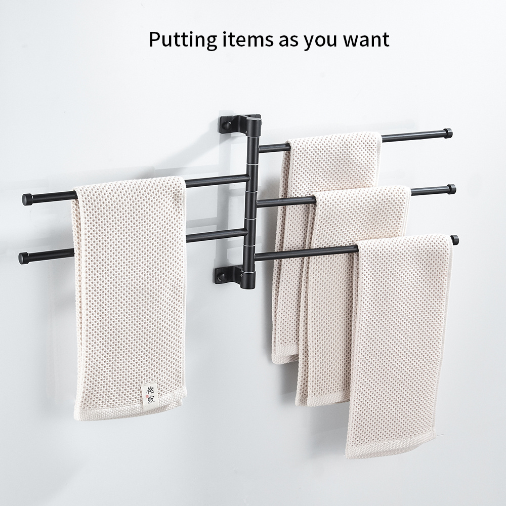 Multifunction Movable Rod Wall Mounted Hanging Storage Rotating Bathroom Towel Holder Rack