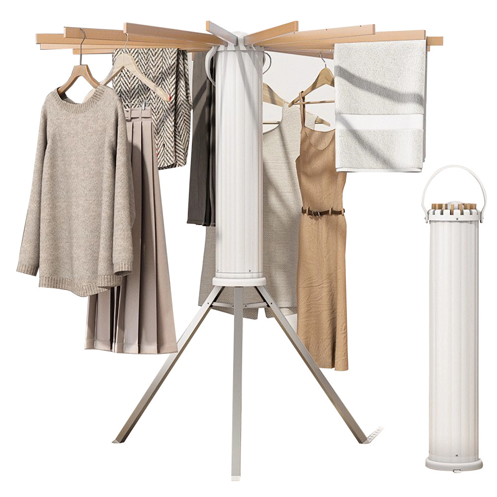 For Home High-Quality Retractable Wooden Laundry Stand Indoor Hanger Dryer Tripod Octopus  with 16 Poles Clothes Drying Rack