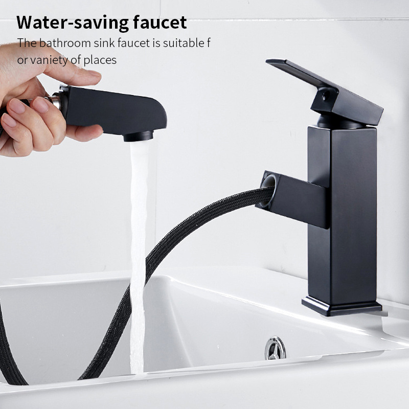 Bathroom Accessories Single Handle Bathroom Faucet Pull Out Sprayer Hot and Cold Water Kitchen Basin Mixer Tap