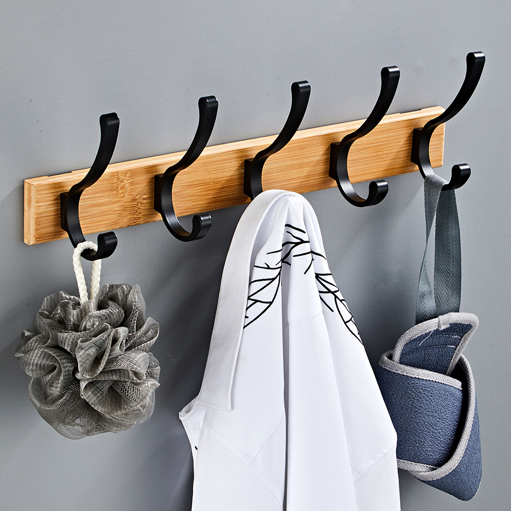 Foldable metal bathroom 3M hook bamboo material wooden coat rack wall mounted wood bathroom foldable metal wooden coat rack