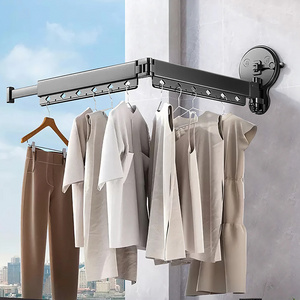 Retractable Clothes Drying Rack Suction Cup Clothing Hanger Organizer Collapsible(Tri-Fold) Laundry Wall Mounted Drying Rack