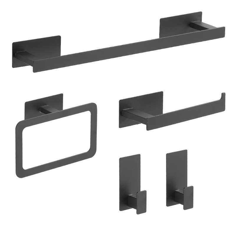 Black Hardware No stamping Bathroom Hanging Towel Bar Hook Paper Towel Holder Bathroom Accessory Set