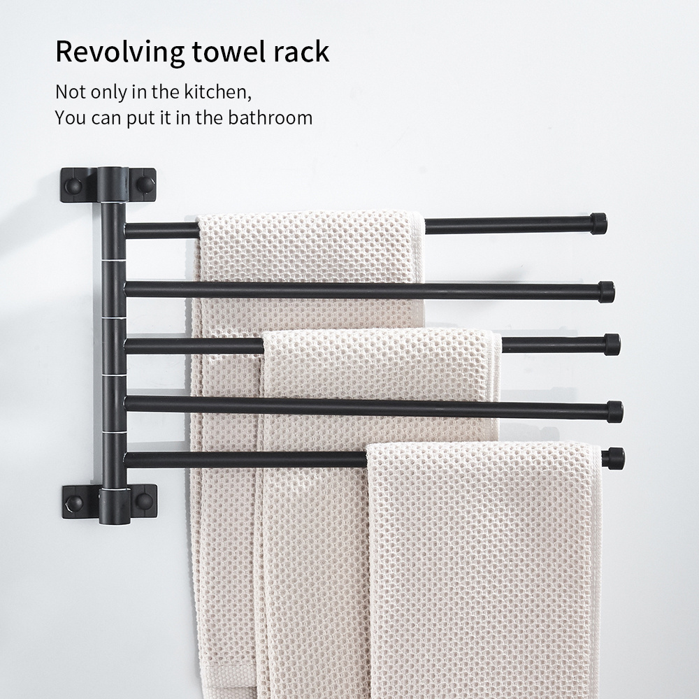 Multifunction Movable Rod Wall Mounted Hanging Storage Rotating Bathroom Towel Holder Rack