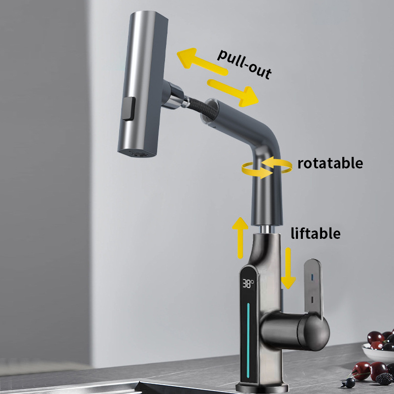 Kitchen Accessories Wash basin faucets Basin Faucet Pull-out Lifting Sink Water tap Mixer With Sensor Sprayer Rainfall Waterfall