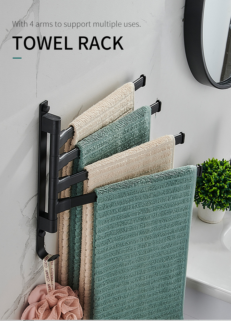 No Punching Wall Mounted Rotate Towel Rack Towel Bars for Bathroom  Swivel Towel Rack Holder with Hook rail