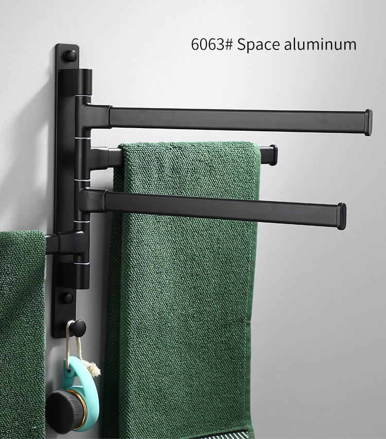 No Punching Wall Mounted Rotate Towel Rack Towel Bars for Bathroom  Swivel Towel Rack Holder with Hook rail