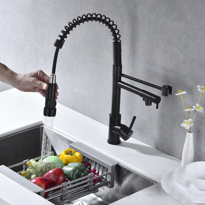 Kitchen Accessories Kitchen Faucets Commercial Solid Brass Single Handle Pull Down Sprayer Spring Kitchen Sink Faucet