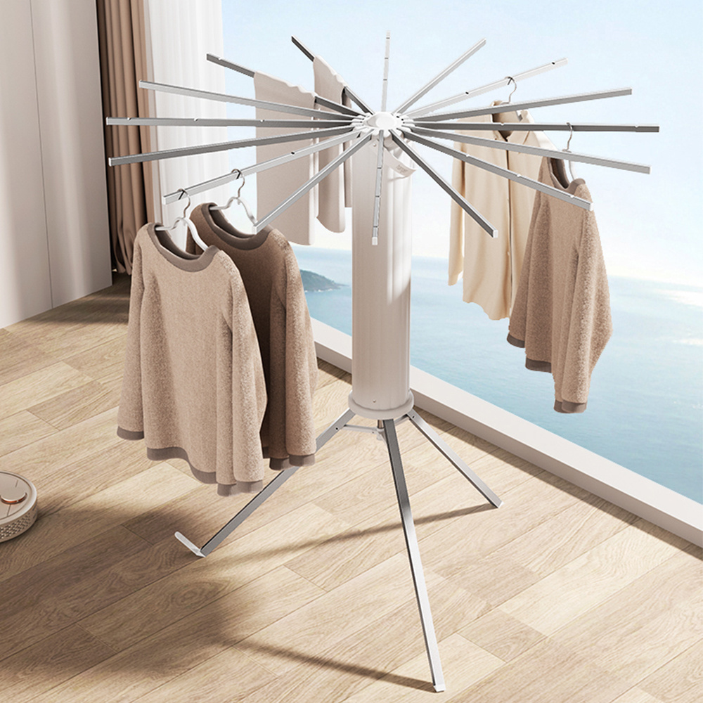 For Home High-Quality Retractable Wooden Laundry Stand Indoor Hanger Dryer Tripod Octopus  with 16 Poles Clothes Drying Rack