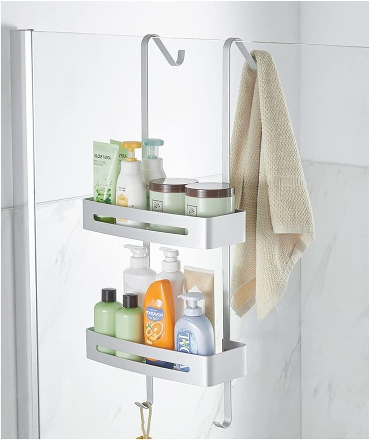 No Drilling Shower Caddy Rack Bathroom Hanging Black Shower Storage Rack With Hook 2 tiers bathroom shelves