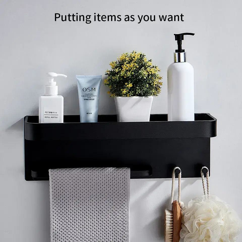 Storage organizer shelf wall rack family Black Floating Shelves for Bathroom Wall for Bedroom Organizer