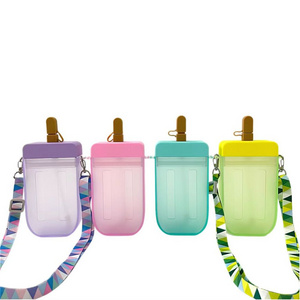 Hot selling ice cream popsicle cups with lids and straw cute water bottle for kids school