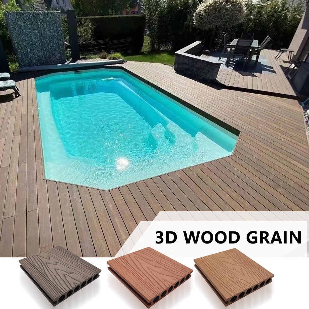 High quality Outdoor Hollow Round Hole wpc 140mm Composite decking board wood plastic composite 25mm outdoor pool deck flooring